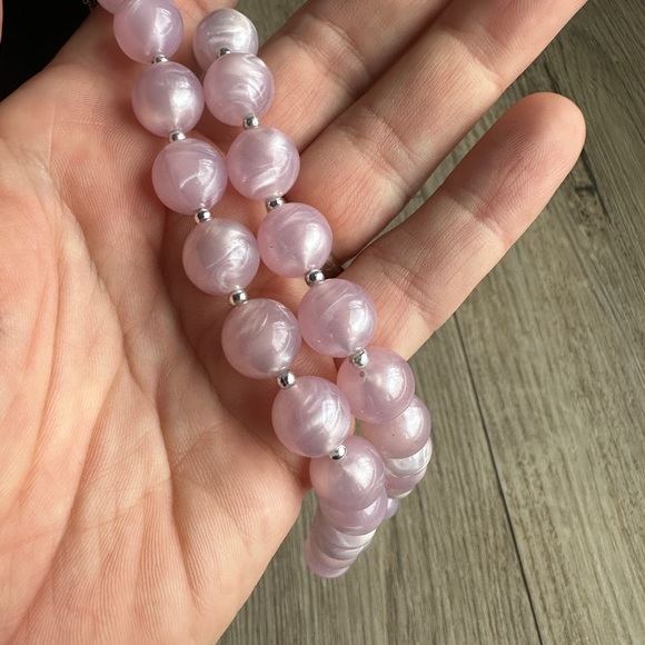 18” Lilac and Silver Tine Beaded Necklace, Vintage 1980s - Picture 1 of 6